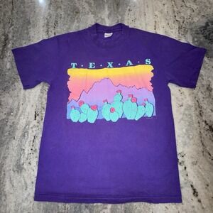 VTG Stedman T Shirt Purple Shirt Texas Cactus Sunset Single Stitch 1989 Sz M USA